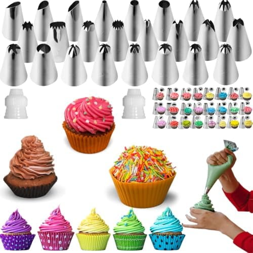 Icing Piping Tips Set,Stainless Steel Frosting Piping Kit,Pastry Cake Decorating Tips Baking Tools For Cookies Cupcake Decorating Kit (27)