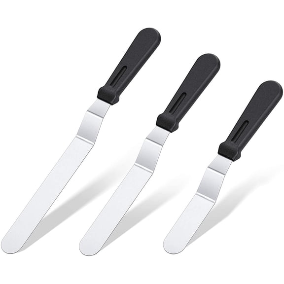 Icing Spatula, Offset Spatula Set with 6", 8", 10" Blade, 18/0 Stainless Steel with PP Plastic Handle Angled Cake Decorating Frosting Spatula Set of 3 (Black),,F111560