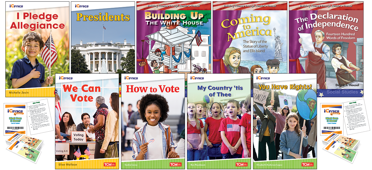 American Democracy, Voting, & Elections 9-Book Set plus 2-Card Decks for Grades K-1