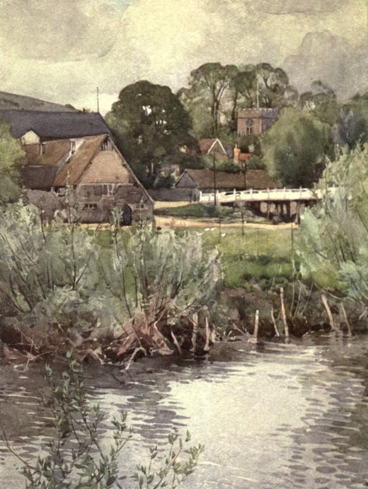 Icknield Way 1916 Streatley Mill & Church Canvas Art - AL Collins (24 x 36)