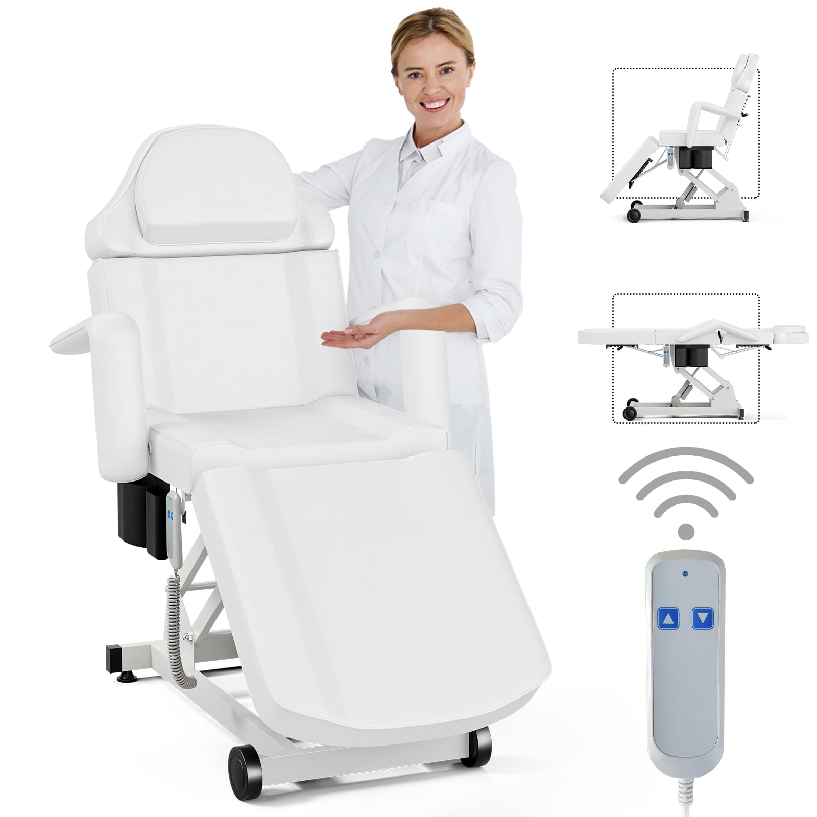 Icoget Electric Tattoo Chair Bed, 4Section Esthetician Facial Bed Station w/Removable Headrest