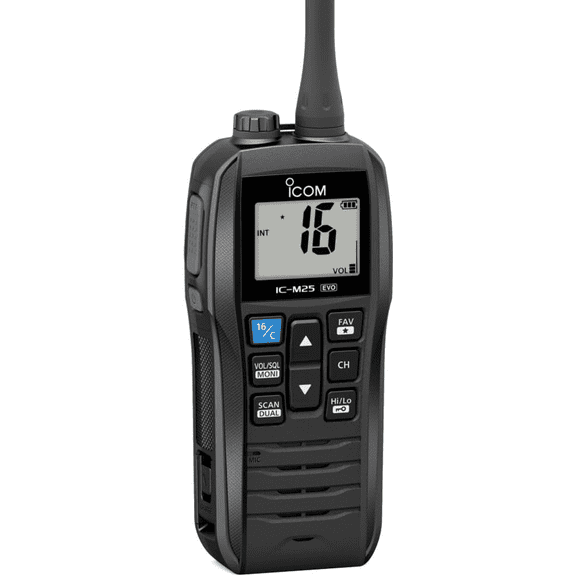 Icom M25EVO Black Marine VHF Radio, Waterproof, USB Charging, 15 Channels