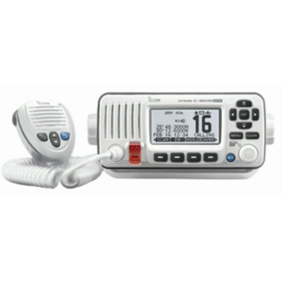 M424G VHF, white, MFG# IC-M424G 22, fixed mount w/ internal GPS, AIS interface, menu driven control, Class D DSC, scan,