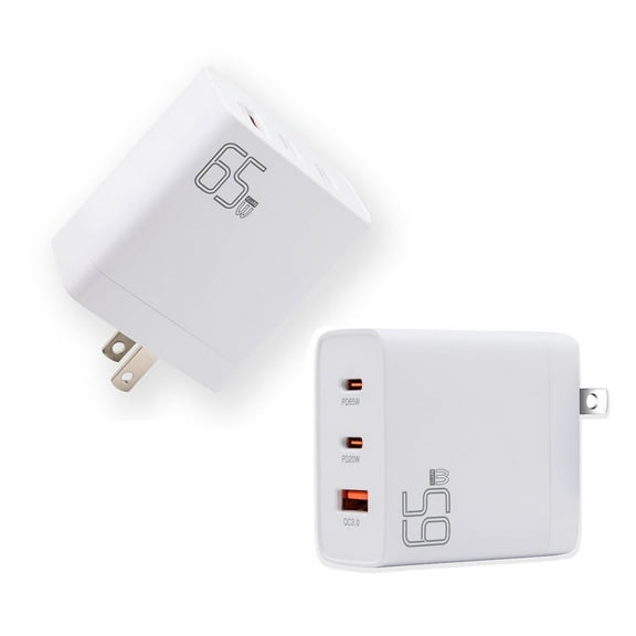 Icomroad USB C Charger 2 Pack, GaN 65W PD 3.0  PC 3-Port Compact Foldable Wall Travel for Mobile Phone,Tablet Computer,Headphones