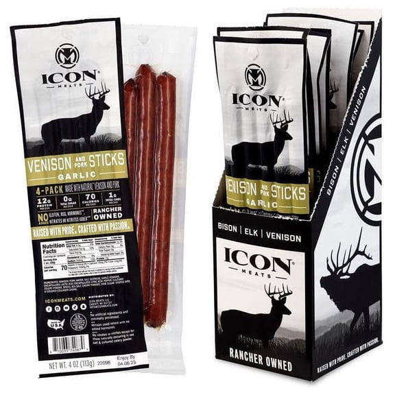 Icon 4 oz Garlic Venison Stick, Case of 6 - Pack of 4