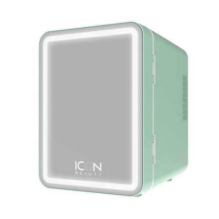 Icon Beauty LED Mirror Door 6.75in. Mini Cooler, 4-Liter Compact Mini Fridge with Touch-Control LED Light and Standard Door, New