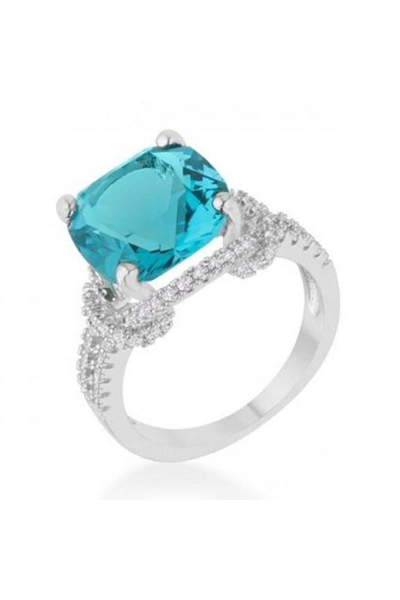 Charlene 6.2 Carat Aqua Cz Rhodium Classic Statement Ring, Size 9
