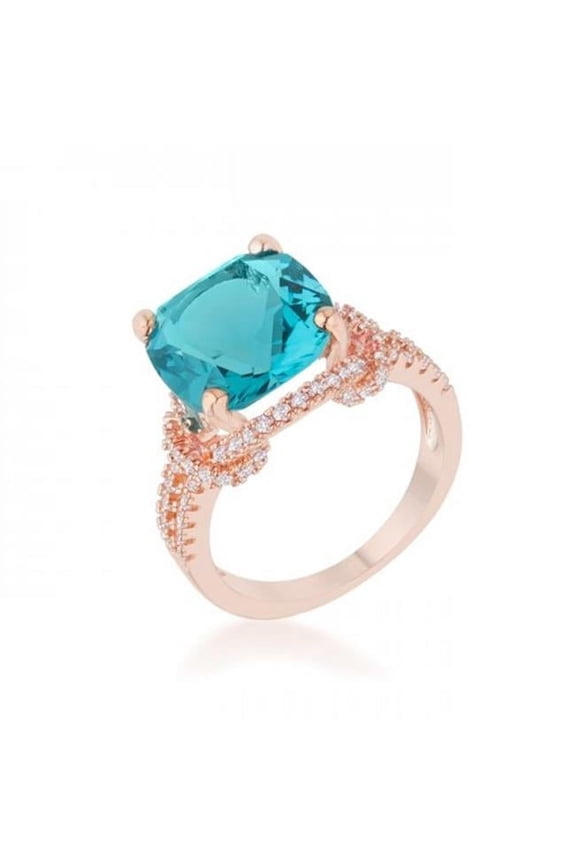 Charlene 6.2 Carat Aqua Cz Rose Gold Classic Statement Ring - Size 5