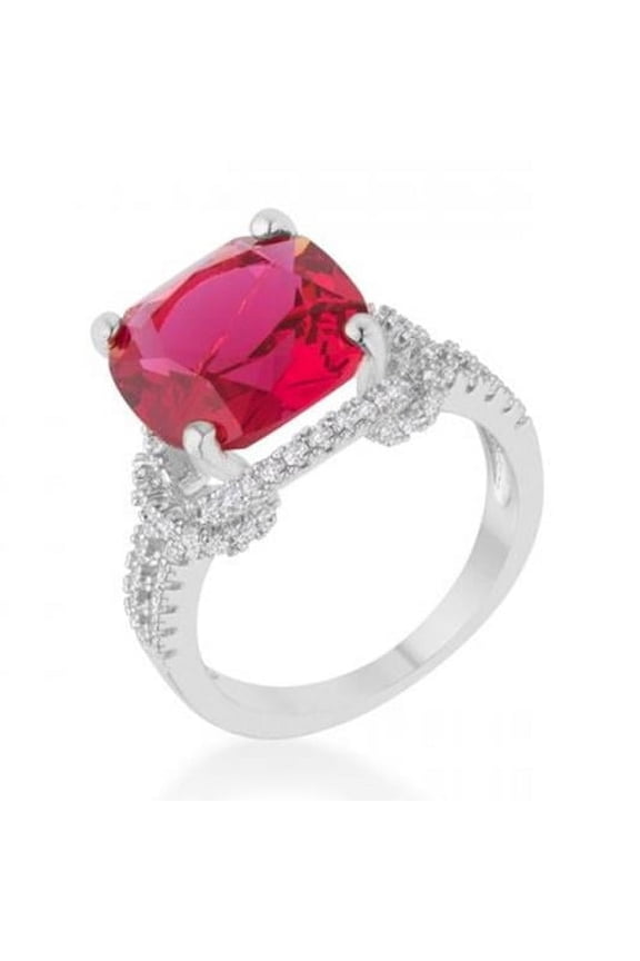 Charlene 6.2 Carat Ruby Cz Rhodium Classic Statement Ring - Size 6