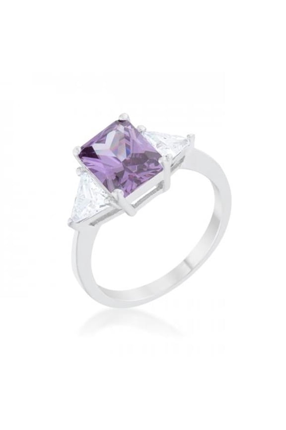 Classic Rhodium Engagement Ring, Amethyst - Size 5