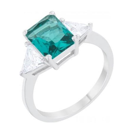 Icon Bijoux Classic Rhodium Engagement Ring - Aqua - Size 9
