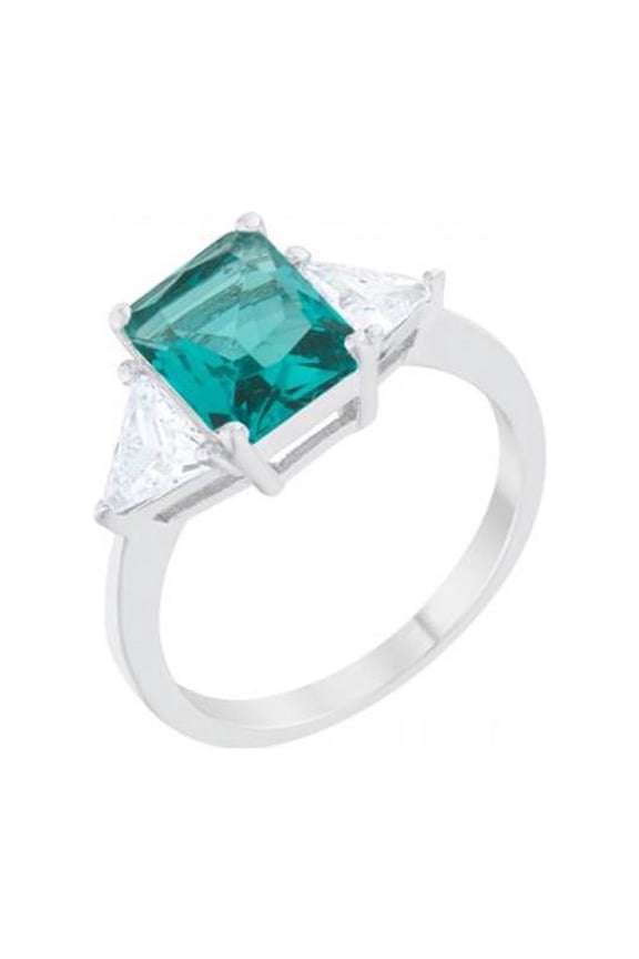 Classic Rhodium Engagement Ring - Aqua - Size 9