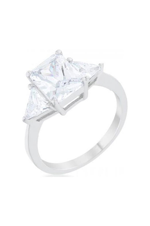 Classic Rhodium Engagement Ring - Clear - Size 6