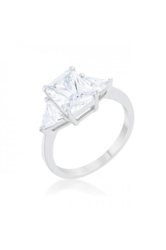 Classic Rhodium Engagement Ring, Clear - Size 8