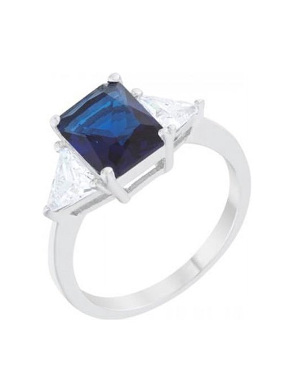 Classic Rhodium Engagement Ring - Sapphire - Size 10