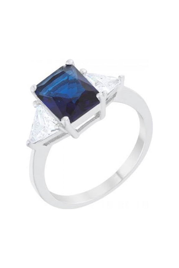 Classic Rhodium Engagement Ring - Sapphire - Size 6