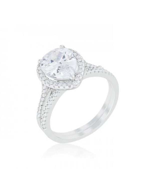 Halo Solitaire Pear Engagement Ring - Size 8