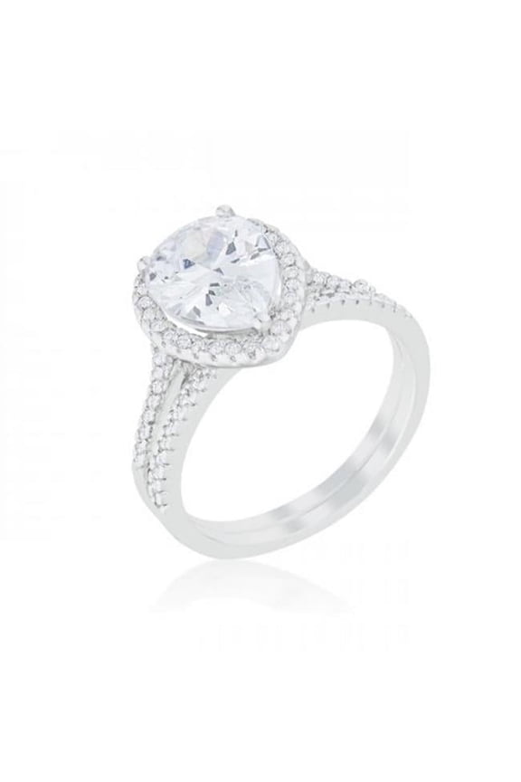 Halo Solitaire Pear Engagement Ring - Size 8