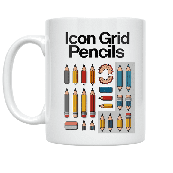 Icon Grid Pencils Design - Sketchbook Artist - 11 oz Ceramic Coffee Mug