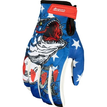 Icon Hooligan American Basstard Mens Textile Motorcycle Gloves Blue MD