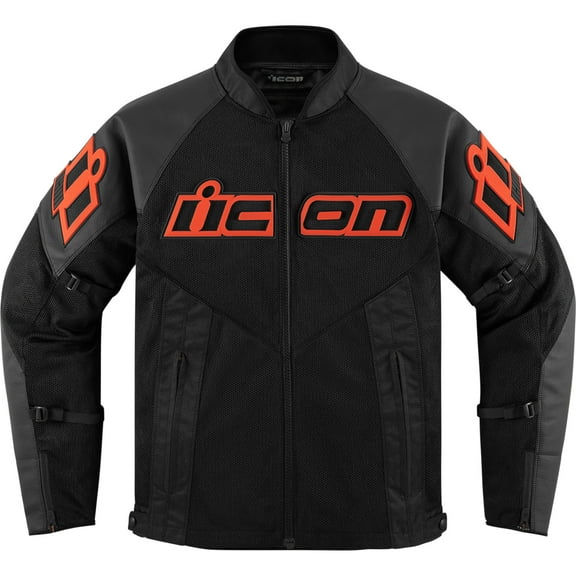 Icon Mesh AF CE Mens Leather Motorcycle Jacket Silver/Orange LG