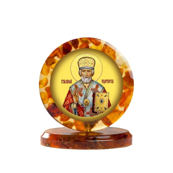 Icon Patron Saint Nicholas the Wonderworker Handmade from Amber