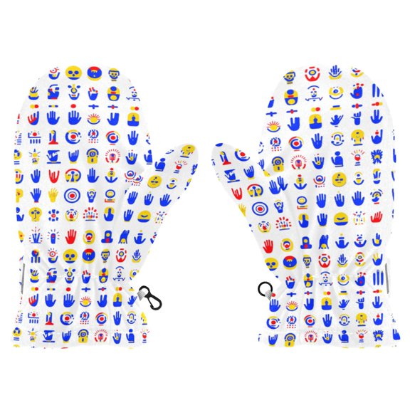 Icon Pattern Cold Weather Mittens Cozy Gloves with Adjustable Fit Perfect for Outdoor Fun