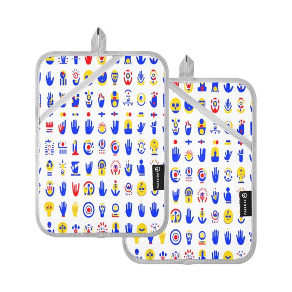 Icon Pattern Pot Holder Set 2 Piece Non-Slip Oven Hot Pads Heat Resistant Durable 7x9.8in