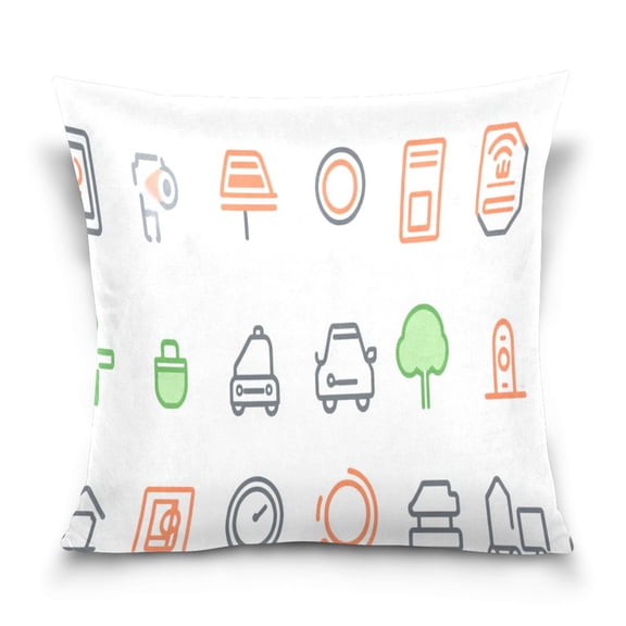 Icon Set for Urban Elements 16x16 Inch Plush Velvet Pillowcase Double Sided Print, Hidden Zipper