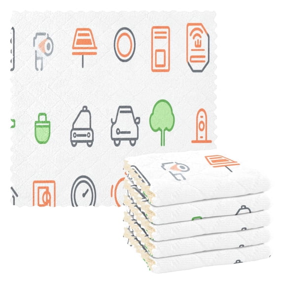 Icon Set for Urban Elements 6 Pack Kitchen Cleaning Cloths 11'' x 11'', Super Absorbent, Soft Double Layer Plush for Dish and Surface Cleaning