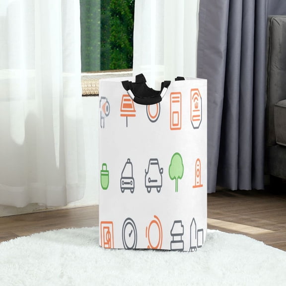 Icon Set for Urban Elements Foldable Laundry Hamper 12.6x11x22.7in with Handles for Bathroom Bedroom Storage