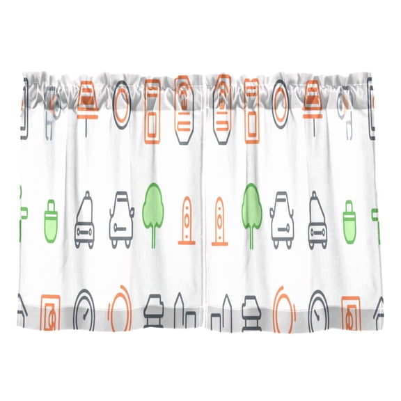 Icon Set for Urban Elements Kitchen Curtains Tier Set 27x36 Inch 2 Panels Semi Sheer Light Filtering Privacy UV Protection