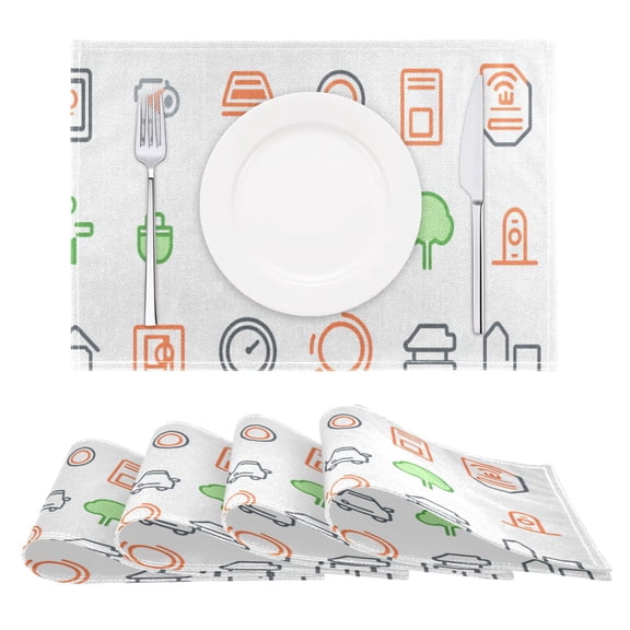 Icon Set for Urban Elements Reversible Placemat Non Slip Coffee Mat 18x12 Inch for Dining, Kitchen, Coffee