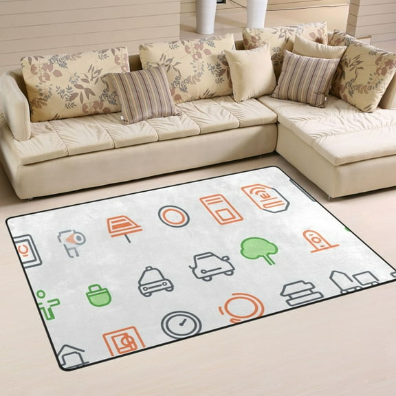 Icon Set for Urban Elements Soft Polyester Area Rug 31''x20'', Non Slip, Memory Foam, Water Absorbent
