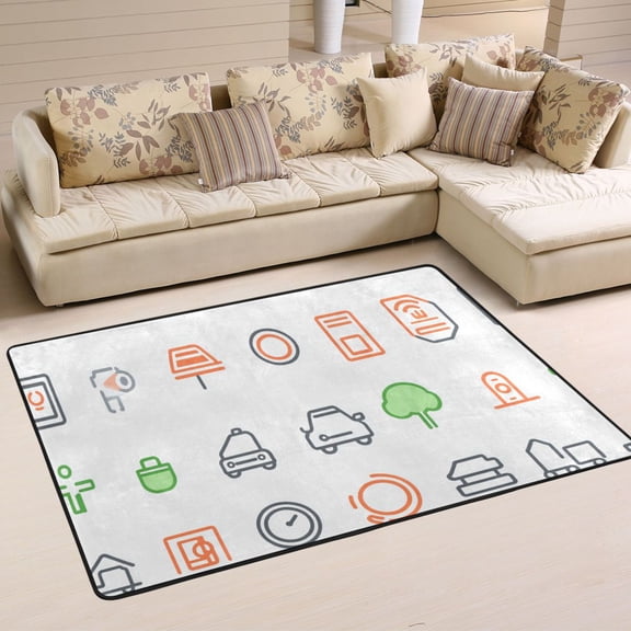Icon Set for Urban Elements Soft Polyester Area Rug 36''x24'', Non Slip, Memory Foam, Water Absorbent