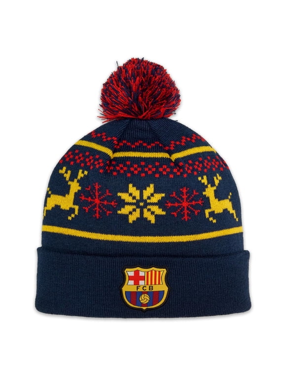 2024 FC Barcelona Official Licensed Soft Knit Pom Beanie - Holiday Design