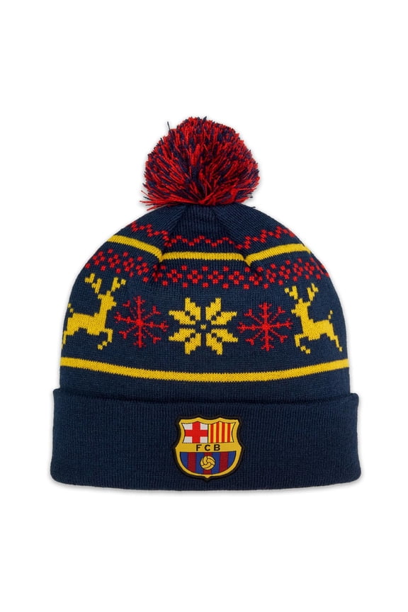 2024 FC Barcelona Official Licensed Soft Knit Pom Beanie - Holiday Design