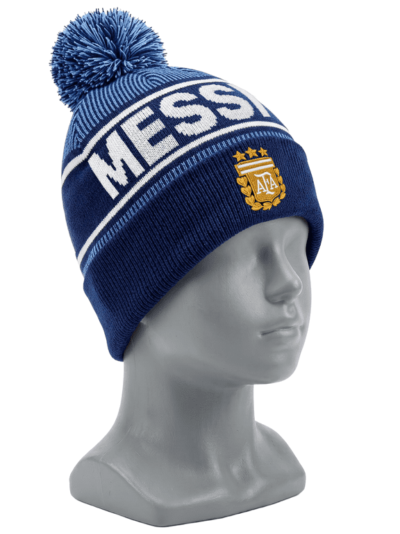 Kids AFA Messi #10 Pom Pom Beanie, Blue Striped, 100% Acrylic, Youth