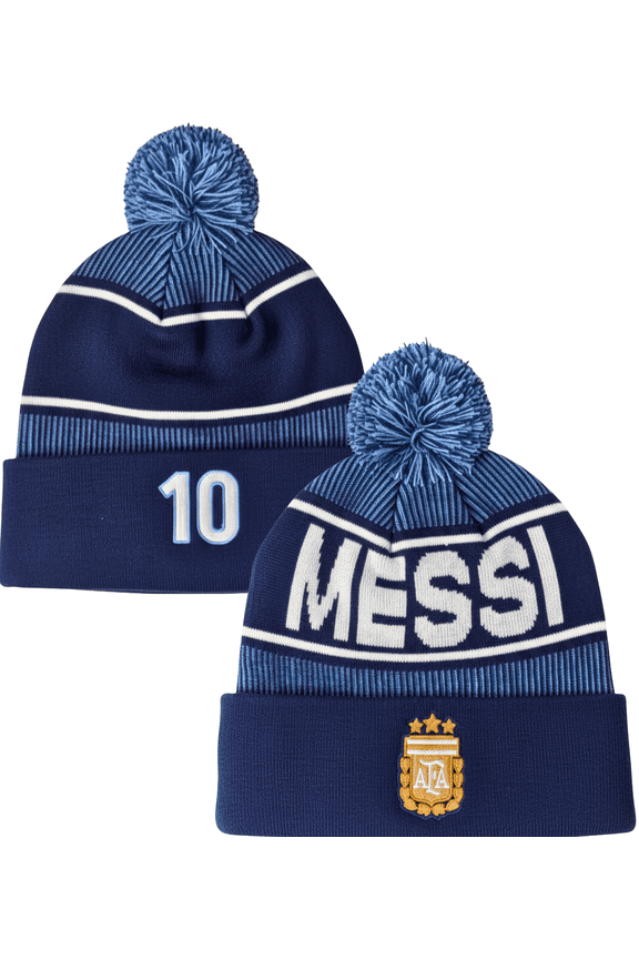 AFA Messi #10 Pom Pom Beanie, Blue Striped, 100% Acrylic, Youth