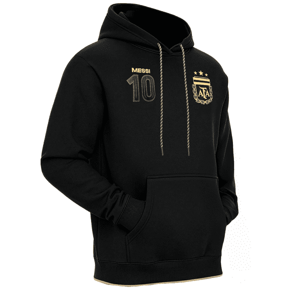 Icon Sports AFA Messi #10 Pullover Hoodie, Black/Gold, Cotton-Poly, YS-XXL