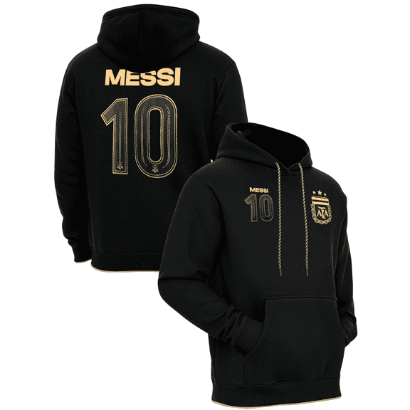 Icon Sports AFA Messi #10 Pullover Hoodie, Black/Gold, Cotton-Poly, YS-XXL