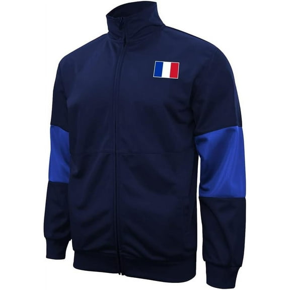 Icon Sports Active/Casual Soccer Track Jacket – Men’s Country Flag Themed Full Zip Up Adult Training Top - [France, Navy]