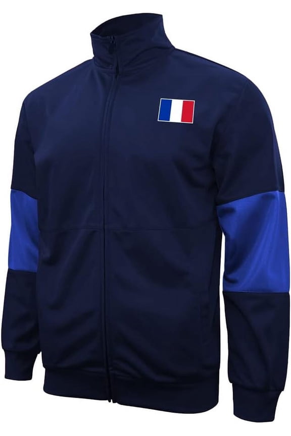 Active/Casual Soccer Track Jacket – Men’s Country Flag Themed Full Zip Up Adult Training Top - [France, Navy]