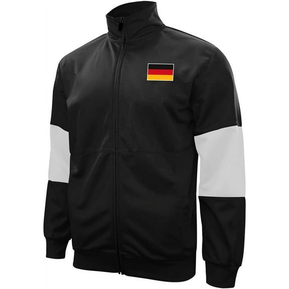 Icon Sports Active/Casual Soccer Track Jacket – Men’s Country Flag Themed Full Zip Up Adult Training Top - [Germany, Black]