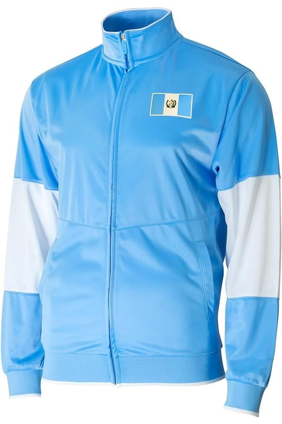 Active/Casual Soccer Track Jacket – Men’s Country Flag Themed Full Zip Up Adult Training Top - [Guatemala, Light Blue]