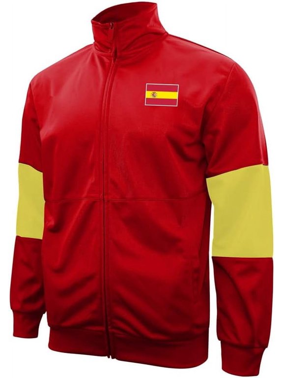 Active/Casual Soccer Track Jacket – Men’s Country Flag Themed Full Zip Up Adult Training Top - [Spain, Red]