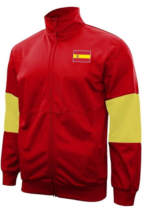 Active/Casual Soccer Track Jacket – Men’s Country Flag Themed Full Zip Up Adult Training Top - [Spain, Red]