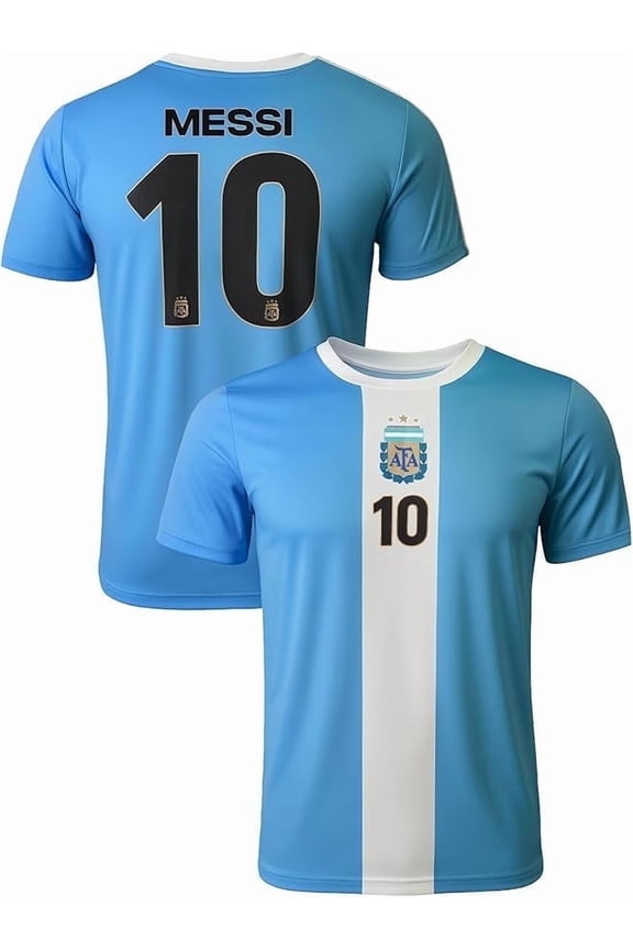 Argentina Messi #10 Jersey, Sky/White Stripes, Poly, YXS-XXL