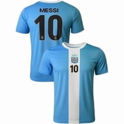 قميص ميسي رقم 10 من Icon Sports Argentina، خطوط سماوية/بيضاء، بوليستر، مقاس YXS-XXL