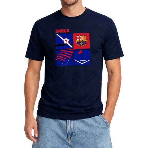 Icon Sports Barcelona FC Soccer Tee - Officially Licensed Unisex Adult Cotton Short Sleeve T-Shirt 85 Navy L